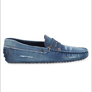 Tod's Brand New
Distressed Denim Driving Loafers